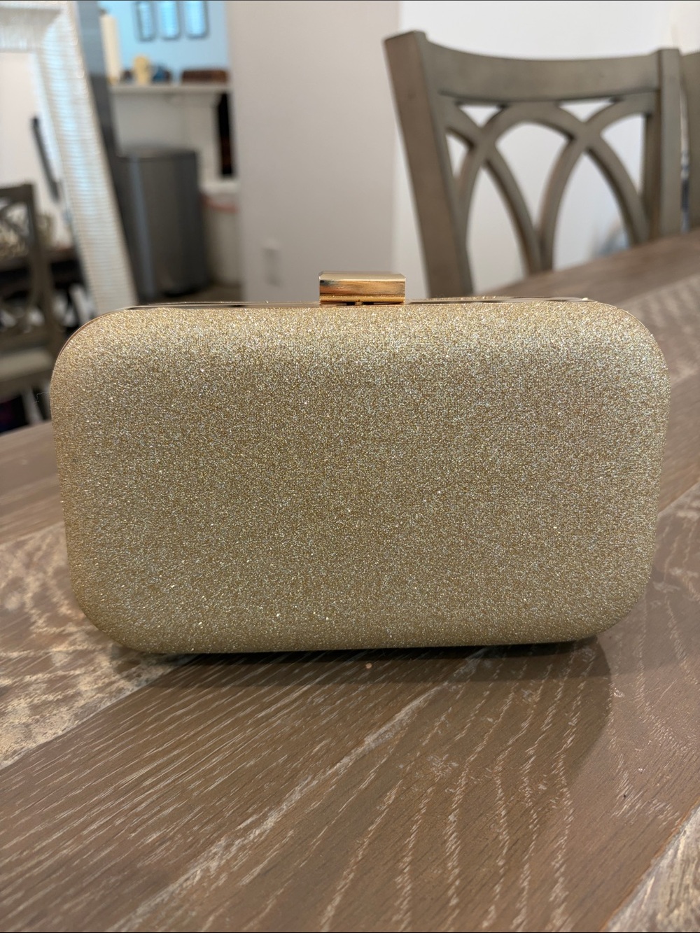 NWT Ann Taylor Gold Glitter Hard-Case Clutch
